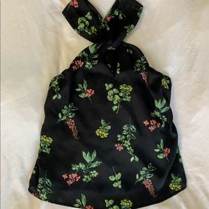 A&F black floral halter top
